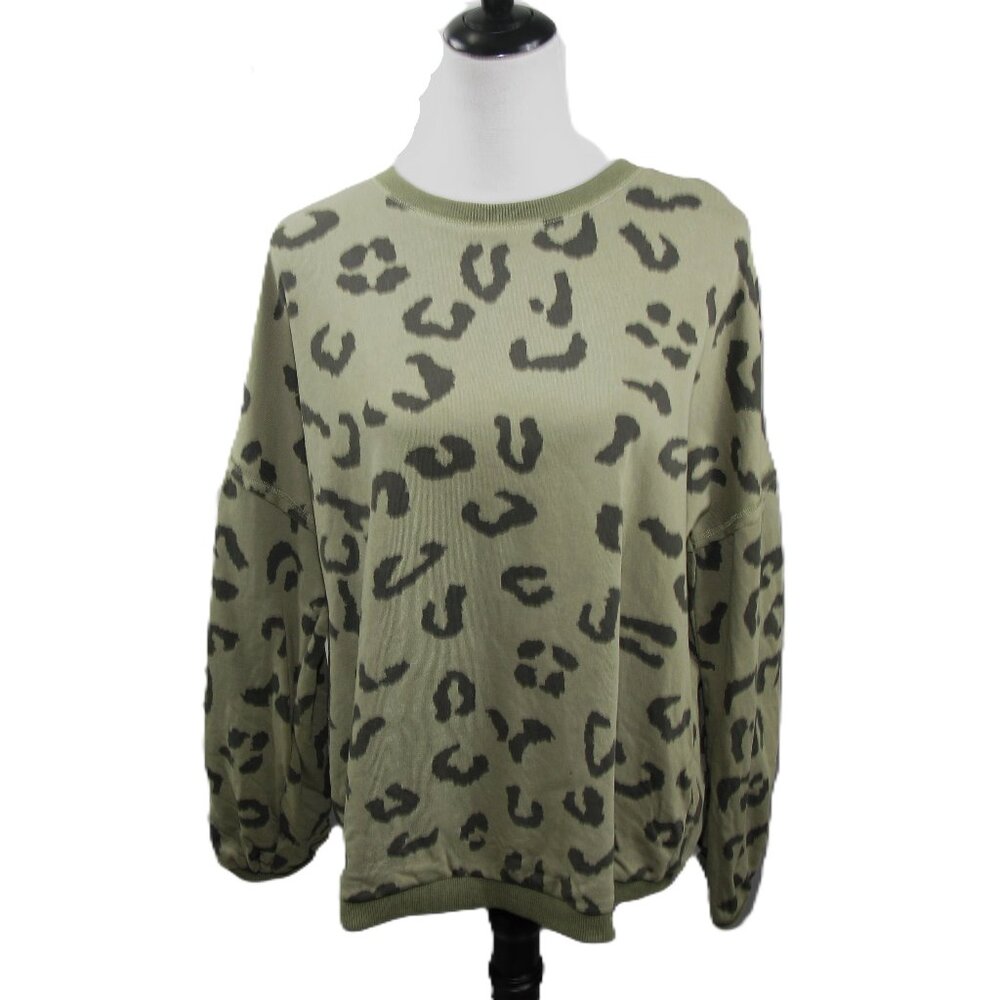 Easel Light Green Animal Print Crewneck Sweatshirt Size Medium